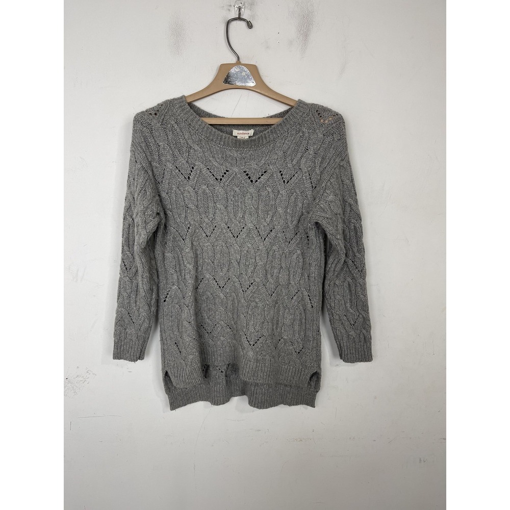Sundance Womens Sweater Small Gray Cable Knit Merino Wool Alpaca Blend Cozy Soft